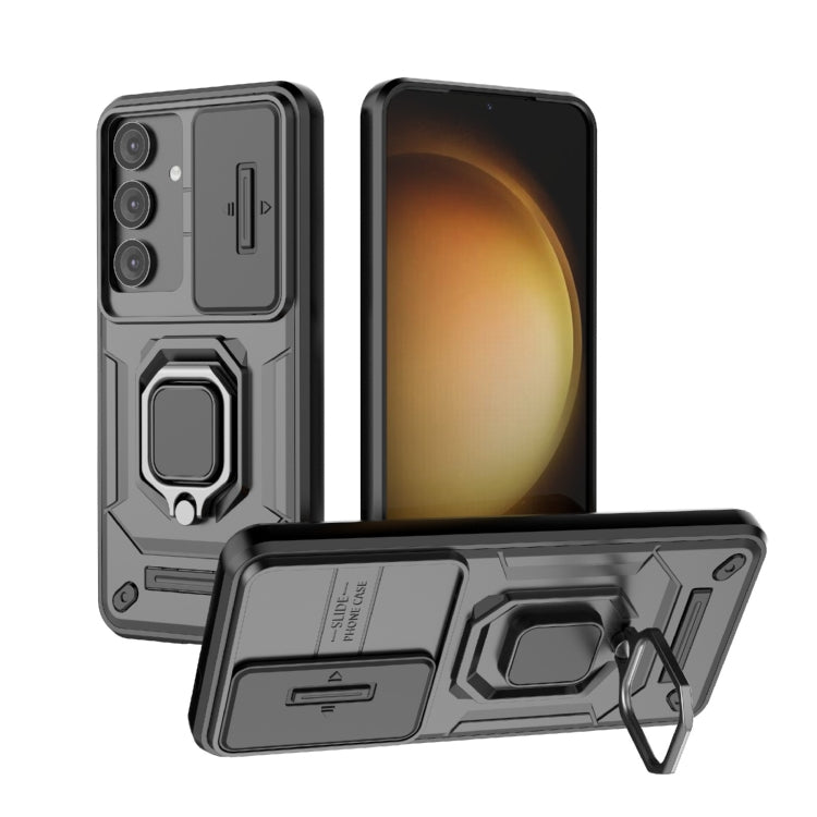 For Samsung Galaxy S25 5G Sliding Camshield TPU + PC Shockproof Phone Case with Holder(Black) - Galaxy S25 5G Cases by PMC Jewellery | Online Shopping South Africa | PMC Jewellery | Buy Now Pay Later Mobicred