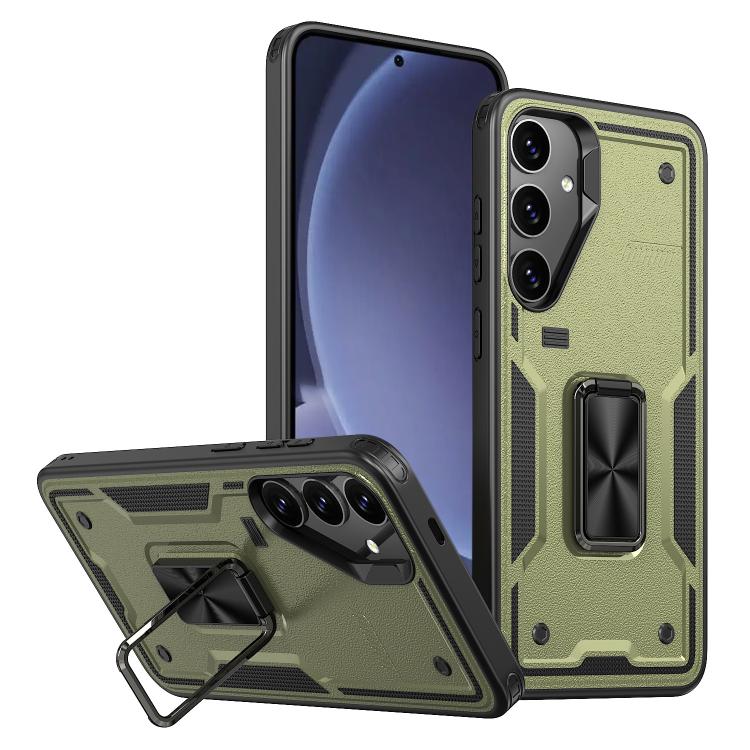 For Samsung Galaxy S25 5G Ring Holder PC Hybrid TPU Phone Case(Olive Green) - Galaxy S25 5G Cases by PMC Jewellery | Online Shopping South Africa | PMC Jewellery | Buy Now Pay Later Mobicred