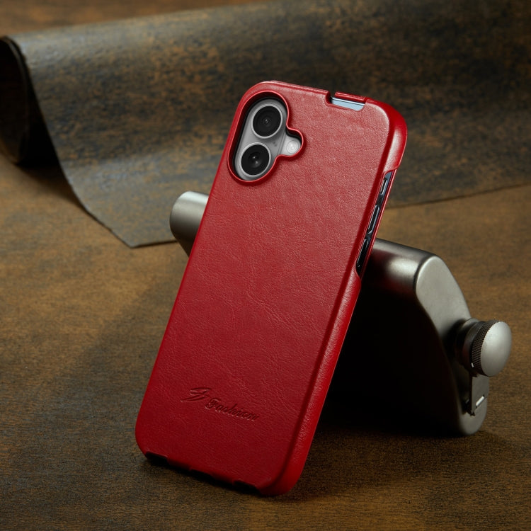 For iPhone 16 Fierre Shann 64 Texture Vertical Flip PU Leather Phone Case(Red) - free shipping - PMC Jewellery - Order now!
