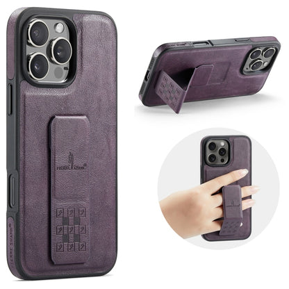 For iPhone 16 Pro Max Fierre Shann Oil Wax Cow Leather Holder Back Phone Case(Purple) - iPhone 16 Pro Max Cases by FIERRE SHANN | Online Shopping South Africa | PMC Jewellery | Buy Now Pay Later Mobicred