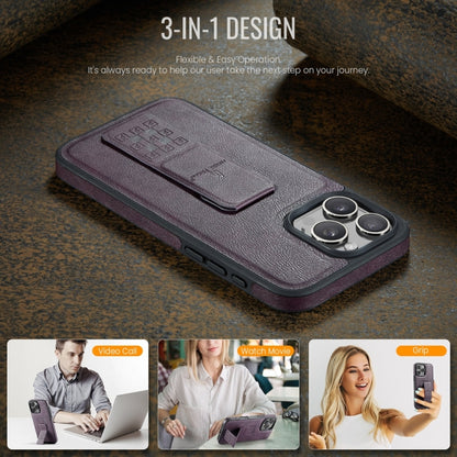 For iPhone 16 Pro Fierre Shann Oil Wax Cow Leather Holder Back Phone Case(Purple) - iPhone 16 Pro Cases by FIERRE SHANN | Online Shopping South Africa | PMC Jewellery | Buy Now Pay Later Mobicred