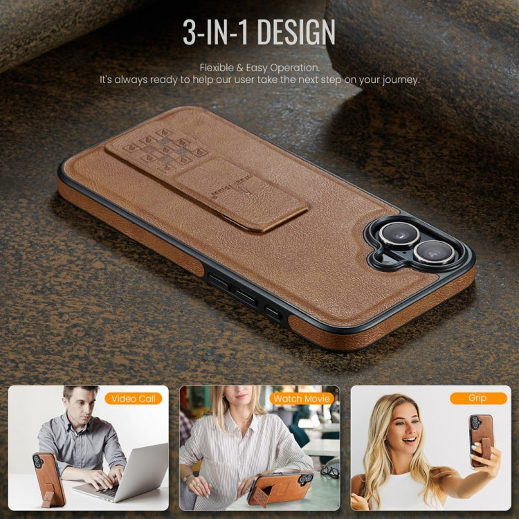 For iPhone 16 Fierre Shann Oil Wax Cow Leather Holder Back Phone Case(Brown) - iPhone 16 Cases by FIERRE SHANN | Online Shopping South Africa | PMC Jewellery | Buy Now Pay Later Mobicred