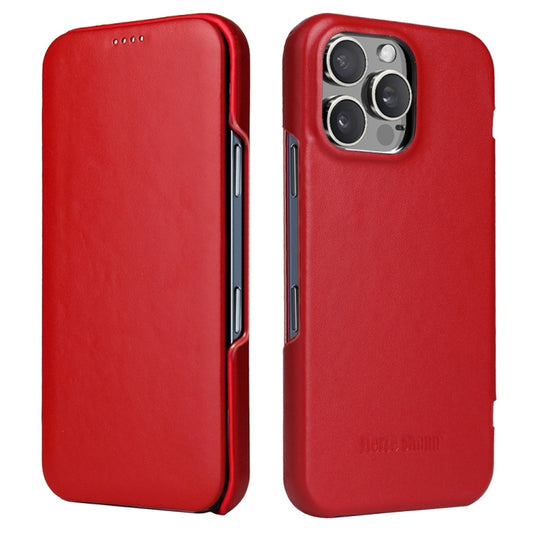 For iPhone 16 Pro Max Fierre Shann Top Layer Cowhide Business Magnetic Leather Phone Case(Red) - iPhone 16 Pro Max Cases by FIERRE SHANN | Online Shopping South Africa | PMC Jewellery | Buy Now Pay Later Mobicred