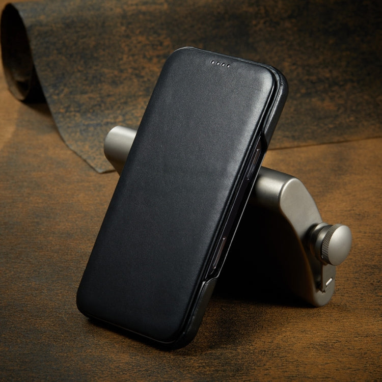 For iPhone 16 Pro Fierre Shann Top Layer Cowhide Business Magnetic Leather Phone Case(Black) - free shipping - PMC Jewellery - Order now!