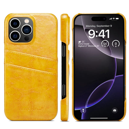 For iPhone 16 Pro Max Fierre Shann Retro Oil Wax Texture Card Slots PU Leather Phone Case(Yellow) - iPhone 16 Pro Max Cases by FIERRE SHANN | Online Shopping South Africa | PMC Jewellery | Buy Now Pay Later Mobicred