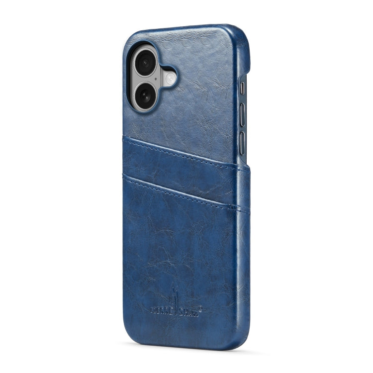 For iPhone 16 Plus Fierre Shann Retro Oil Wax Texture Card Slots PU Leather Phone Case(Blue) - iPhone 16 Plus Cases by FIERRE SHANN | Online Shopping South Africa | PMC Jewellery | Buy Now Pay Later Mobicred