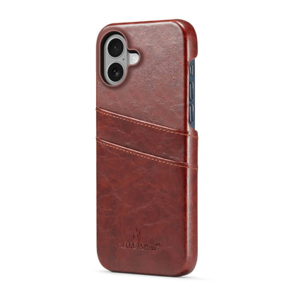 For iPhone 16 Plus Fierre Shann Retro Oil Wax Texture Card Slots PU Leather Phone Case(Brown) - iPhone 16 Plus Cases by FIERRE SHANN | Online Shopping South Africa | PMC Jewellery | Buy Now Pay Later Mobicred