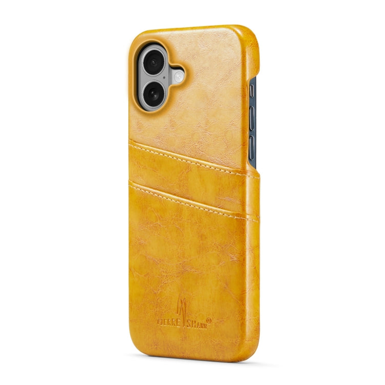 For iPhone 16 Fierre Shann Retro Oil Wax Texture Card Slots PU Leather Phone Case(Yellow) - iPhone 16 Cases by FIERRE SHANN | Online Shopping South Africa | PMC Jewellery | Buy Now Pay Later Mobicred