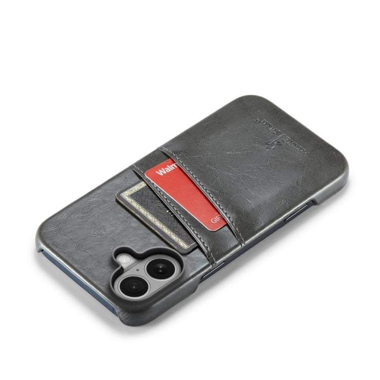 For iPhone 16 Fierre Shann Retro Oil Wax Texture Card Slots PU Leather Phone Case(Grey) - iPhone 16 Cases by FIERRE SHANN | Online Shopping South Africa | PMC Jewellery | Buy Now Pay Later Mobicred