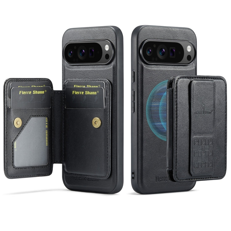 For Google Pixel 9 Pro XL Fierre Shann Cowhide Horizontal Flip Magnetic Card Holder Phone Case(Black) - Google Cases by FIERRE SHANN | Online Shopping South Africa | PMC TechLife | Buy Now Pay Later Mobicred