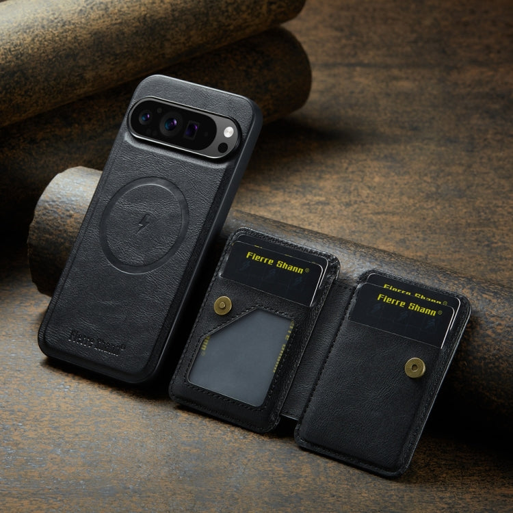 For Google Pixel 9 Pro XL Fierre Shann Cowhide Horizontal Flip Magnetic Card Holder Phone Case(Black) - Google Cases by FIERRE SHANN | Online Shopping South Africa | PMC TechLife | Buy Now Pay Later Mobicred