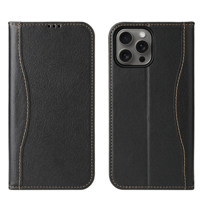 For iPhone 16 Pro Fierre Shann Cowhide Leather Flip Leather Phone Case(Black) - iPhone 16 Pro Cases by FIERRE SHANN | Online Shopping South Africa | PMC Jewellery | Buy Now Pay Later Mobicred