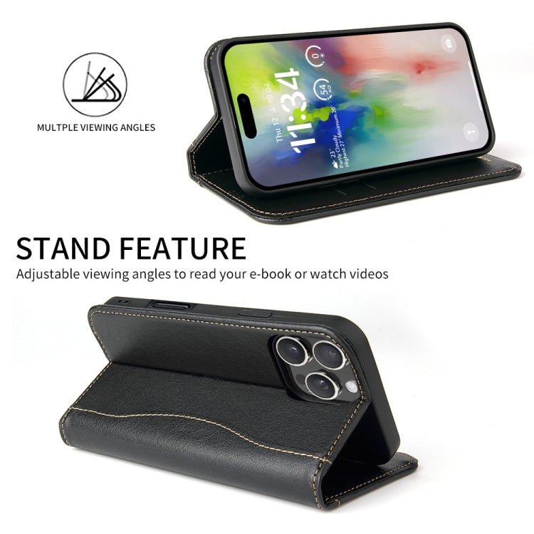 For iPhone 16 Pro Fierre Shann Cowhide Leather Flip Leather Phone Case(Black) - free shipping - PMC Jewellery - Order now!
