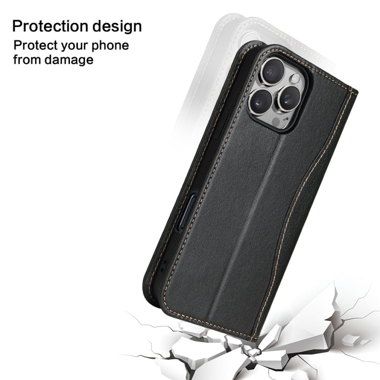 For iPhone 16 Pro Fierre Shann Cowhide Leather Flip Leather Phone Case(Black) - free shipping - PMC Jewellery - Order now!
