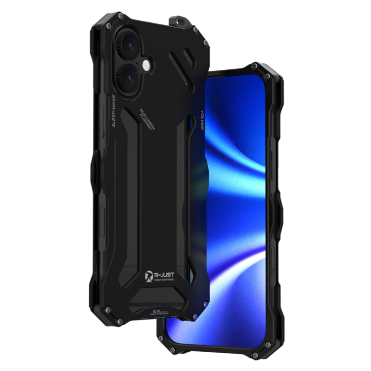 For iPhone 16 Plus R-JUST RJ-17 Shockproof Armor Hollow Metal Phone Case(Black) - iPhone 16 Plus Cases by R-JUST | Online Shopping South Africa | PMC Jewellery | Buy Now Pay Later Mobicred