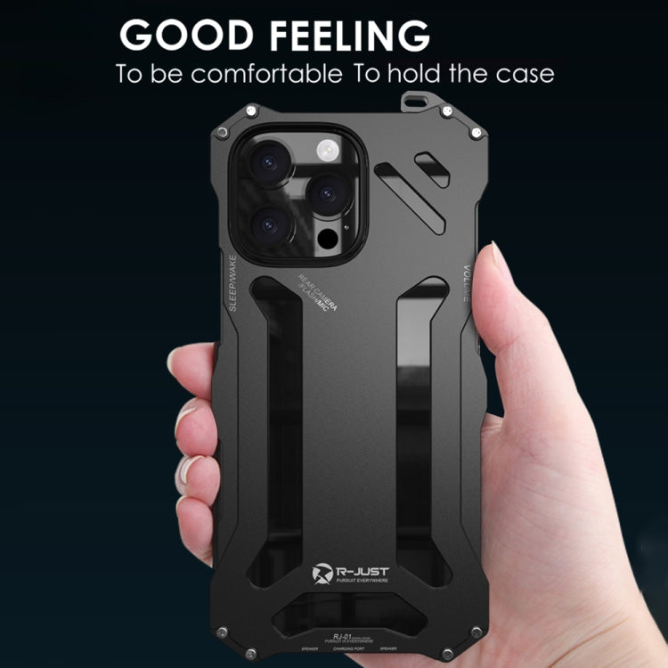 For iPhone 16 Plus R-JUST RJ-17 Shockproof Armor Hollow Metal Phone Case(Black) - iPhone 16 Plus Cases by R-JUST | Online Shopping South Africa | PMC Jewellery | Buy Now Pay Later Mobicred