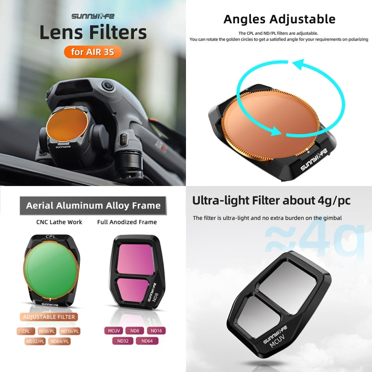 For DJI Air 3S Sunnylife Camera Lens Filter, Filter:ND16 - free shipping - PMC TechLife - Order now!