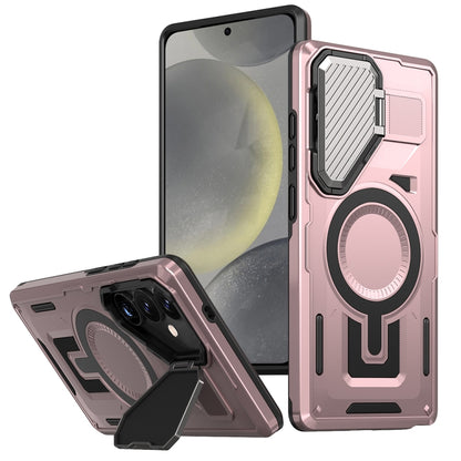 For Samsung Galaxy S25+ 5G Shield Frame Holder MagSafe Phone Case(Rose Gold) - Galaxy S25+ 5G Cases by PMC Jewellery | Online Shopping South Africa | PMC Jewellery | Buy Now Pay Later Mobicred