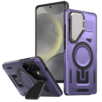 For Samsung Galaxy S25+ 5G Shield Frame Holder MagSafe Phone Case(Purple) - Galaxy S25+ 5G Cases by PMC Jewellery | Online Shopping South Africa | PMC Jewellery | Buy Now Pay Later Mobicred