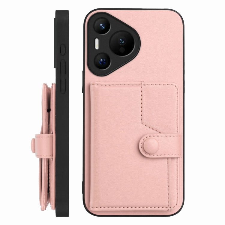 For Huawei Pura 70 Button Card Bag RFID Anti-theft Phone Case(Pink) - Huawei Cases by PMC Jewellery | Online Shopping South Africa | PMC Jewellery | Buy Now Pay Later Mobicred