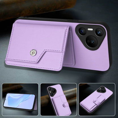 For Huawei Pura 70 Button Card Bag RFID Anti-theft Phone Case(Purple) - Huawei Cases by PMC Jewellery | Online Shopping South Africa | PMC Jewellery | Buy Now Pay Later Mobicred