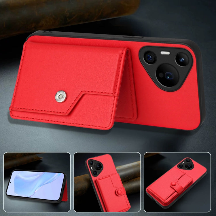 For Huawei Pura 70 Pro Button Card Bag RFID Anti-theft Phone Case(Red) - Huawei Cases by PMC Jewellery | Online Shopping South Africa | PMC Jewellery | Buy Now Pay Later Mobicred