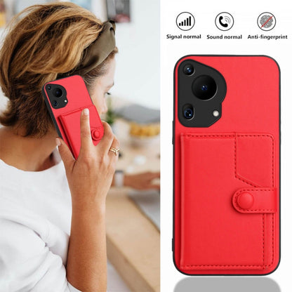 For Huawei Pura 70 Ultra Button Card Bag RFID Anti-theft Phone Case(Red) - Huawei Cases by PMC Jewellery | Online Shopping South Africa | PMC Jewellery | Buy Now Pay Later Mobicred