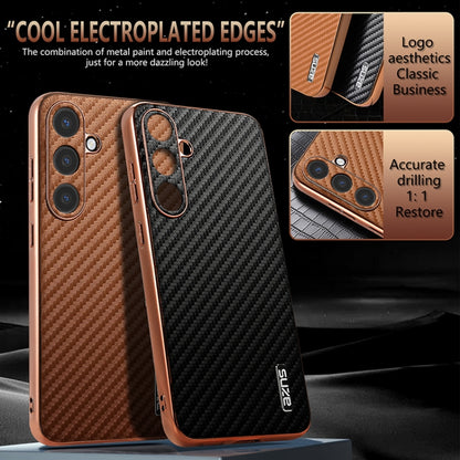 For Samsung Galaxy S25 5G AZNS Electroplated Edge Carbon Fiber Texture Phone Case(Black) - Galaxy S25 5G Cases by AZNS | Online Shopping South Africa | PMC Jewellery | Buy Now Pay Later Mobicred