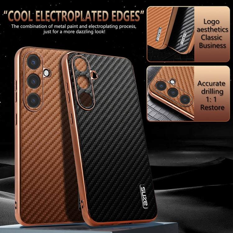 For Samsung Galaxy S25 5G AZNS Electroplated Edge Carbon Fiber Texture Phone Case(Brown) - Galaxy S25 5G Cases by AZNS | Online Shopping South Africa | PMC Jewellery | Buy Now Pay Later Mobicred