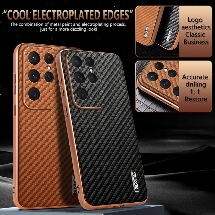 For Samsung Galaxy S25 Ultra 5G AZNS Electroplated Edge Carbon Fiber Texture Phone Case(Brown) - Galaxy S25 Ultra 5G Cases by AZNS | Online Shopping South Africa | PMC Jewellery | Buy Now Pay Later Mobicred