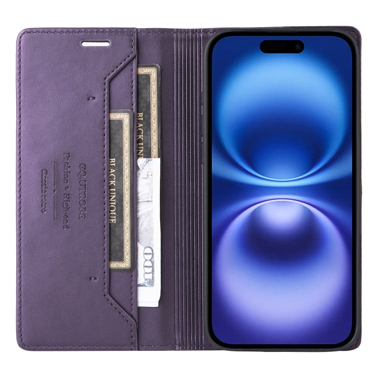 For iPhone 16 Plus GQUTROBE G01 RFID Anti-theft Leather Phone Case(Purple) - iPhone 16 Plus Cases by GQUTROBE | Online Shopping South Africa | PMC Jewellery | Buy Now Pay Later Mobicred