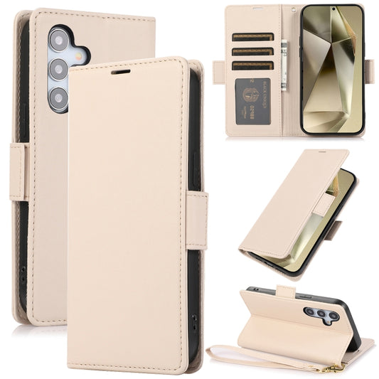 For Samsung Galaxy S25+ / S24+ 5G Side Buckle RFID Anti-theft Leather Phone Case(Apricot) - Galaxy S25+ 5G Cases by PMC Jewellery | Online Shopping South Africa | PMC Jewellery | Buy Now Pay Later Mobicred