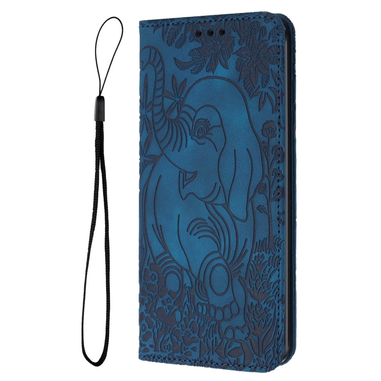 For Samsung Galaxy S25 5G Retro Elephant Embossed Leather Phone Case(Blue) - Galaxy S25 5G Cases by PMC Jewellery | Online Shopping South Africa | PMC Jewellery | Buy Now Pay Later Mobicred