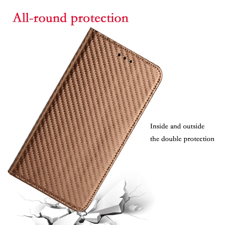 For Samsung Galaxy S25 5G Carbon Fiber Texture Magnetic Flip Leather Phone Case(Brown) - Galaxy S25 5G Cases by PMC Jewellery | Online Shopping South Africa | PMC Jewellery | Buy Now Pay Later Mobicred