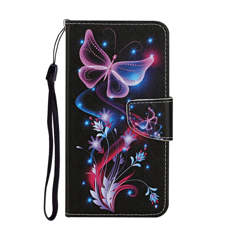 For Samsung Galaxy S25 5G Colored Drawing Pattern Leather Phone Case(Fluorescent Butterfly) - Galaxy S25 5G Cases by PMC Jewellery | Online Shopping South Africa | PMC Jewellery | Buy Now Pay Later Mobicred