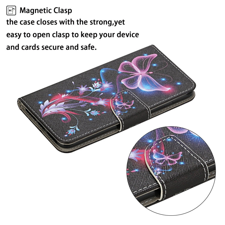 For Samsung Galaxy S25 5G Colored Drawing Pattern Leather Phone Case(Fluorescent Butterfly) - Galaxy S25 5G Cases by PMC Jewellery | Online Shopping South Africa | PMC Jewellery | Buy Now Pay Later Mobicred