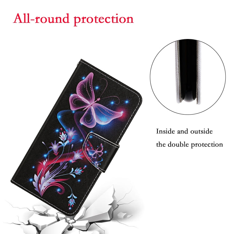 For Samsung Galaxy S25 5G Colored Drawing Pattern Leather Phone Case(Fluorescent Butterfly) - Galaxy S25 5G Cases by PMC Jewellery | Online Shopping South Africa | PMC Jewellery | Buy Now Pay Later Mobicred