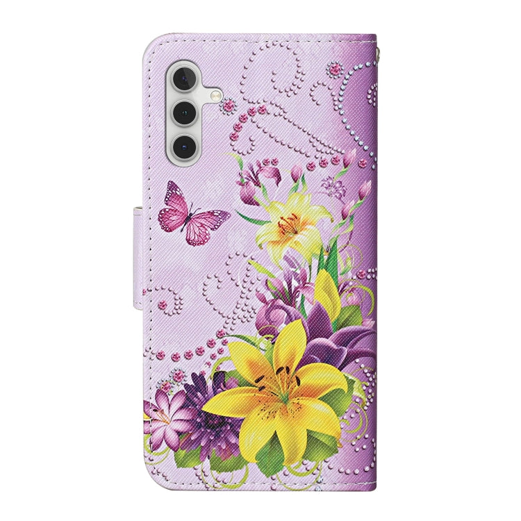 For Samsung Galaxy S25 5G Colored Drawing Pattern Leather Phone Case(Yellow Flower Butterfly) - Galaxy S25 5G Cases by PMC Jewellery | Online Shopping South Africa | PMC Jewellery | Buy Now Pay Later Mobicred