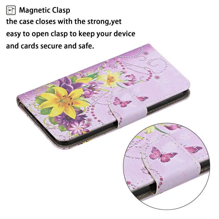 For Samsung Galaxy S25 5G Colored Drawing Pattern Leather Phone Case(Yellow Flower Butterfly) - Galaxy S25 5G Cases by PMC Jewellery | Online Shopping South Africa | PMC Jewellery | Buy Now Pay Later Mobicred