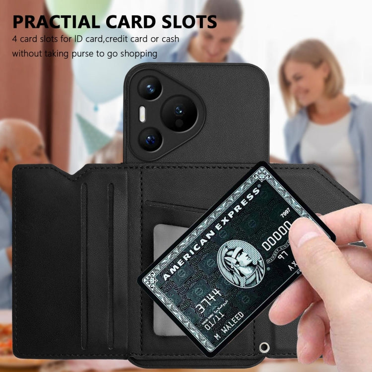 For Huawei Pura 70 Skin Feel Four Card Slots Phone Case with Wrist Strap(Black) - Huawei Cases by PMC Jewellery | Online Shopping South Africa | PMC Jewellery | Buy Now Pay Later Mobicred