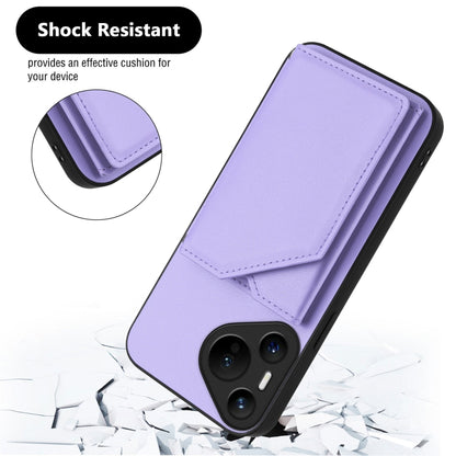 For Huawei Pura 70 Skin Feel Four Card Slots Phone Case with Wrist Strap(Purple) - Huawei Cases by PMC Jewellery | Online Shopping South Africa | PMC Jewellery | Buy Now Pay Later Mobicred