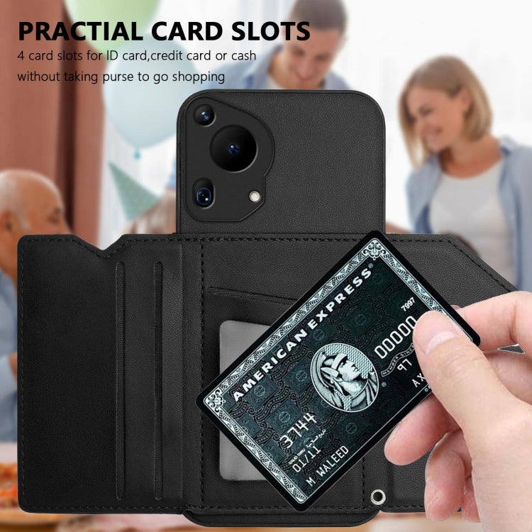 For Huawei Pura 70 Ultra Skin Feel Four Card Slots Phone Case with Wrist Strap(Black) - Huawei Cases by PMC Jewellery | Online Shopping South Africa | PMC Jewellery | Buy Now Pay Later Mobicred