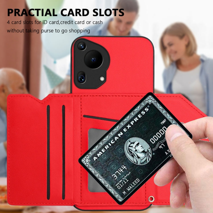 For Huawei Pura 70 Ultra Skin Feel Four Card Slots Phone Case with Wrist Strap(Red) - Huawei Cases by PMC Jewellery | Online Shopping South Africa | PMC Jewellery | Buy Now Pay Later Mobicred