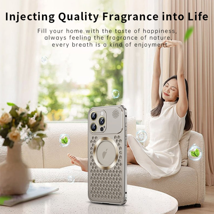 For iPhone 16 Pro Spring Buckle MagSafe Magnetic Metal Aromatherapy Phone Case(Silver) - free shipping - PMc TechLife - Order now!