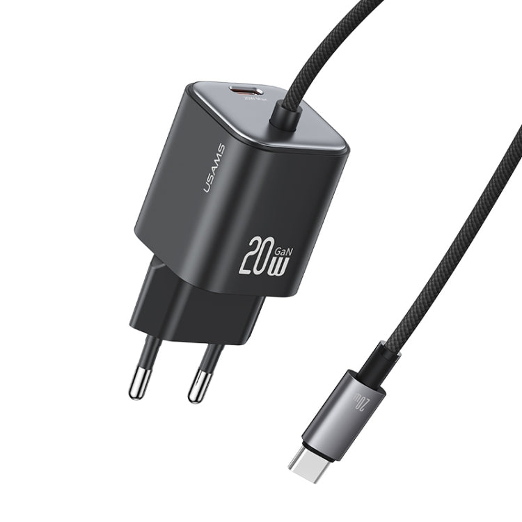 USAMS CC261 20W GaN Mini Type-C / USB-C Dual Port Fast Charger with Cable, EU Plug(Black) - USB Charger by USAMS | Online Shopping South Africa | PMC TechLife | Buy Now Pay Later Mobicred