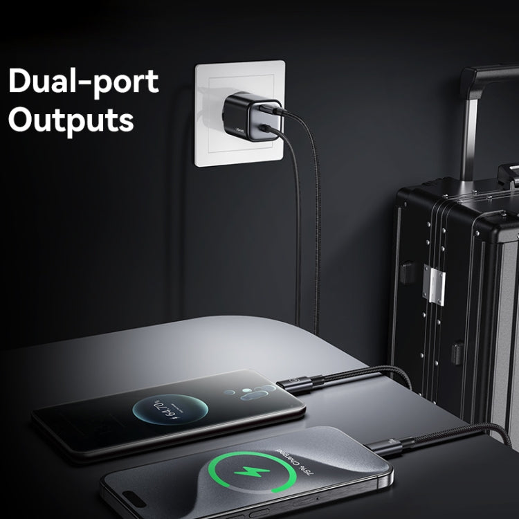 USAMS CC261 20W GaN Mini Type-C / USB-C Dual Port Fast Charger with Cable, EU Plug(Black) - USB Charger by USAMS | Online Shopping South Africa | PMC TechLife | Buy Now Pay Later Mobicred