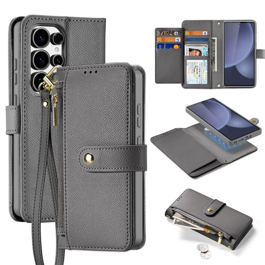 For Samsung Galaxy S25 Ultra 5G DUX DUCIS Lawa Series 2 in 1 Wallet Zipper Detachable MagSafe Phone Case with Lanyard(Grey) - Galaxy S25 Ultra 5G Cases by DUX DUCIS | Online Shopping South Africa | PMC Jewellery | Buy Now Pay Later Mobicred