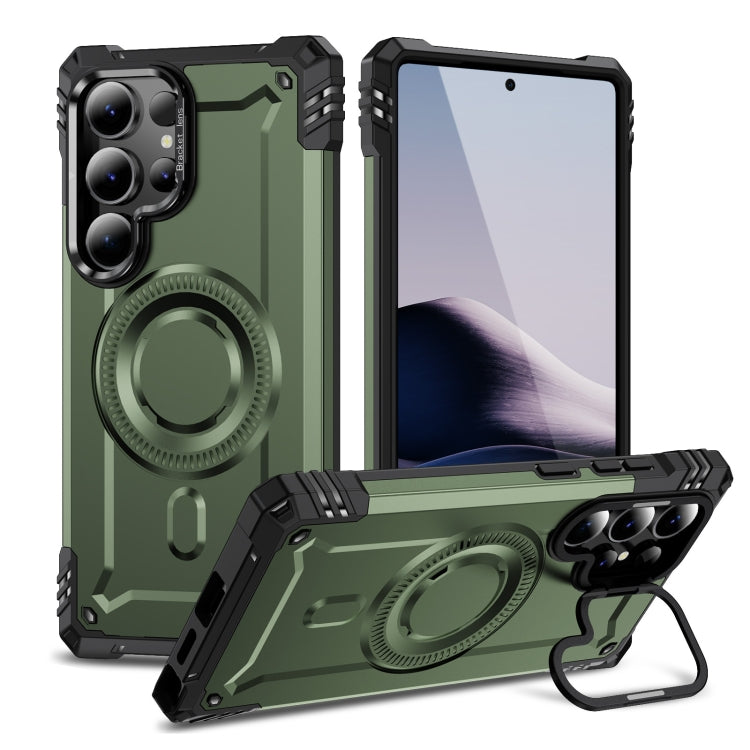 For Samsung Galaxy S25 Ultra 5G Lens Holder MagSafe Phone Case(Army Green) - Galaxy S25 Ultra 5G Cases by PMC Jewellery | Online Shopping South Africa | PMC Jewellery | Buy Now Pay Later Mobicred