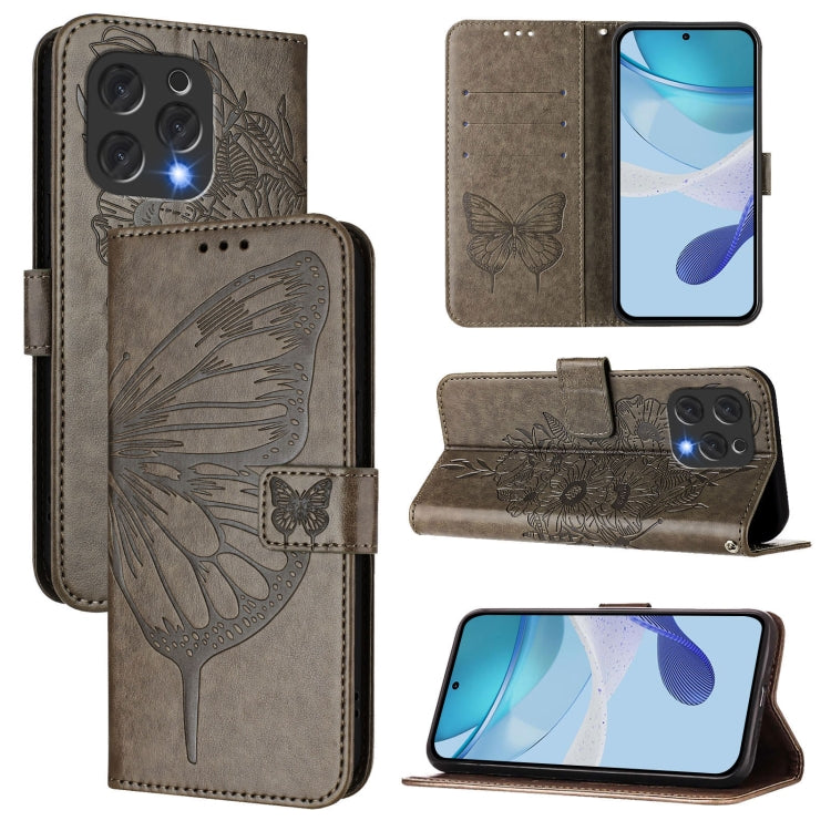 For Doogee N55 Plus Embossed Butterfly Leather Phone Case(Grey) - Doogee Cases by PMC TechLife | Online Shopping South Africa | PMC TechLife | Buy Now Pay Later Mobicred