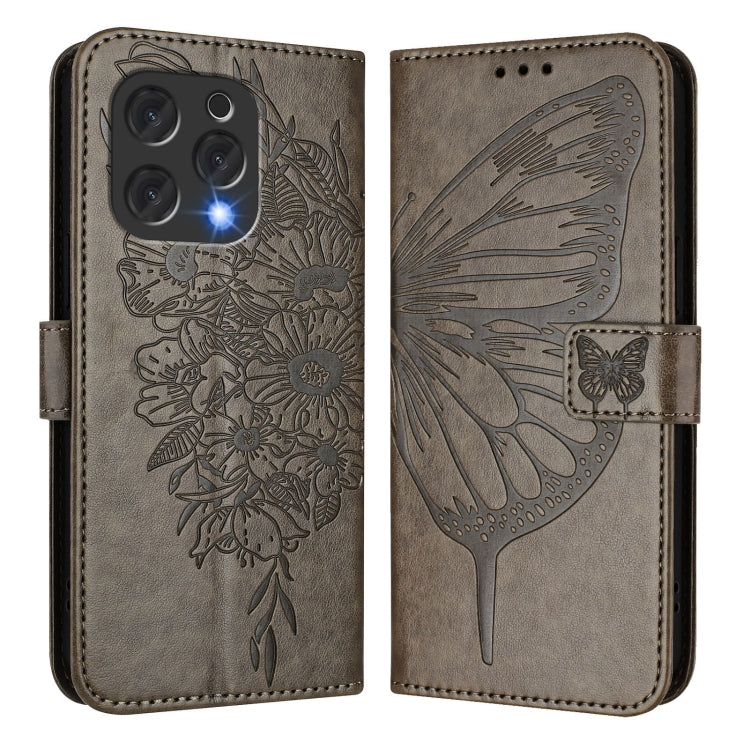 For Doogee N55 Plus Embossed Butterfly Leather Phone Case(Grey) - Doogee Cases by PMC TechLife | Online Shopping South Africa | PMC TechLife | Buy Now Pay Later Mobicred